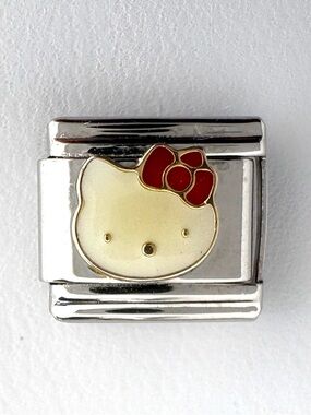 Hello Kitty Stainless Steel Silver Charm with  Bow Italian Charm